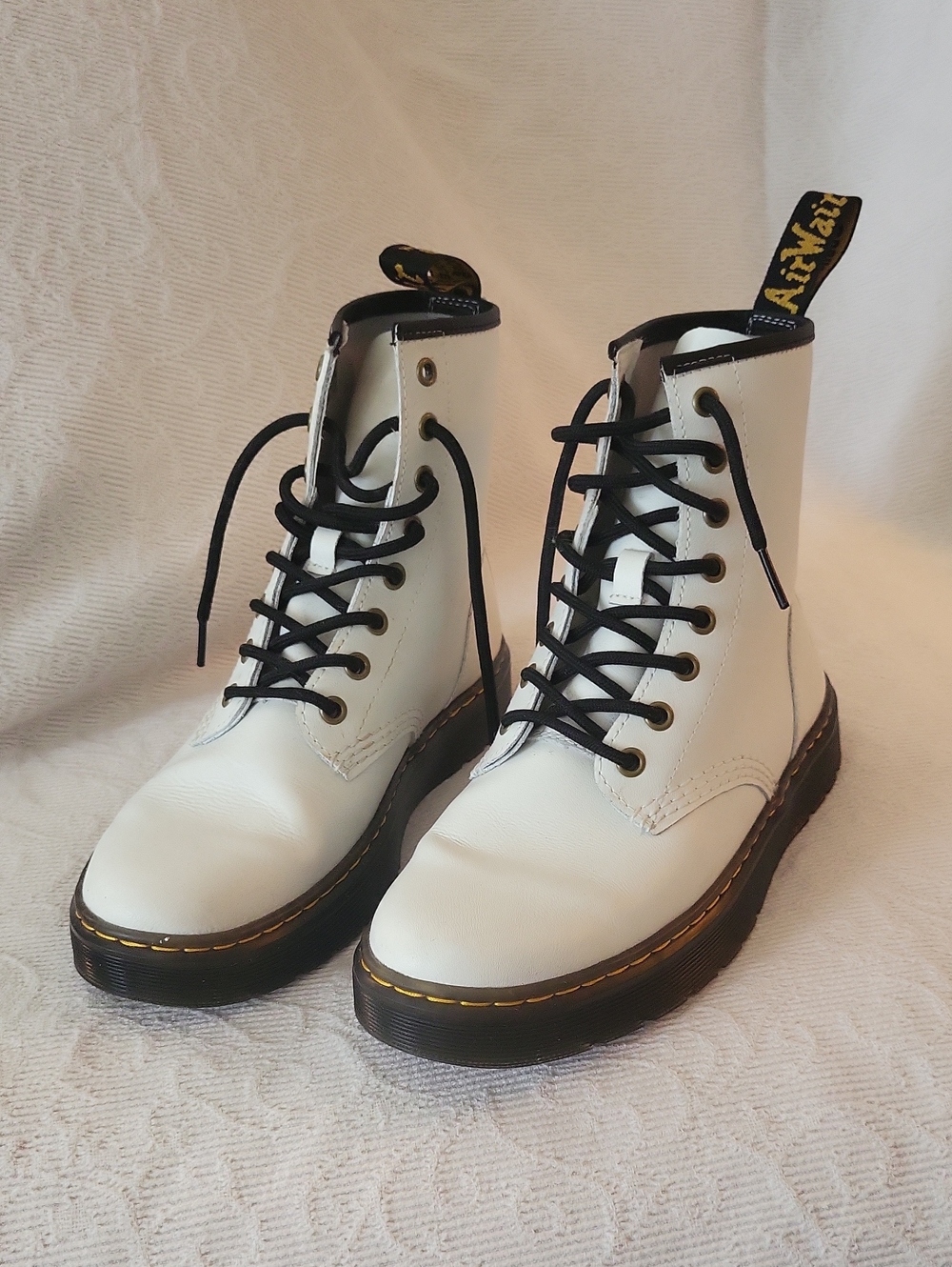 Dr. Martens White Lace-Up Combat Boots with Black Laces